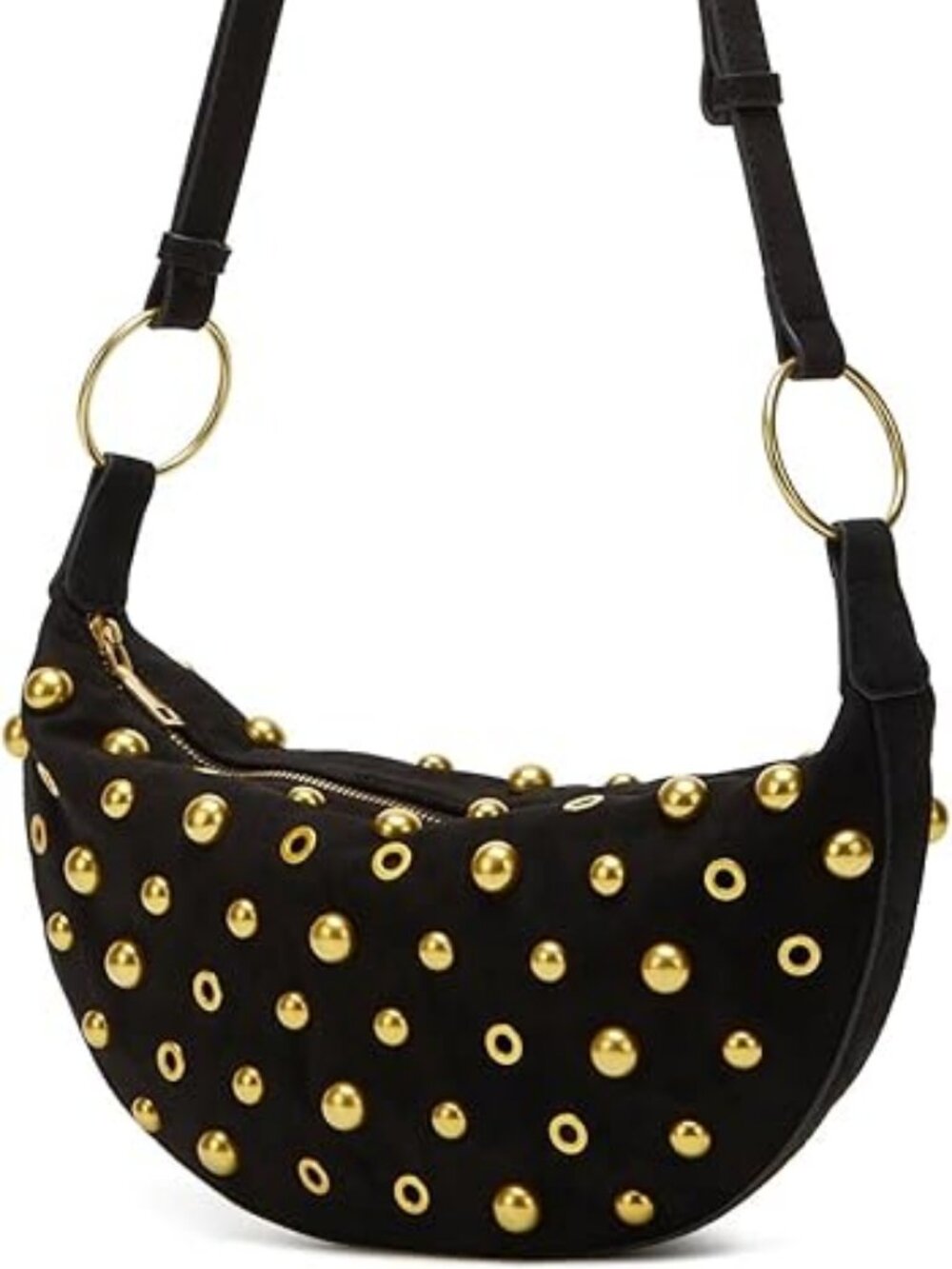 Women's Studded Suede Shoulder Bag Gold Stud Punk Retro Tote Purse